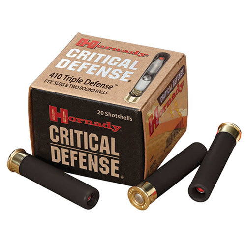 Hornady Critical Defense Triple Defense 2 Round Balls/1 Slug Triple Defense FTX Slug & 2 round balls .410 Bore 2.5 in 9/16 oz Slug / Buckshot