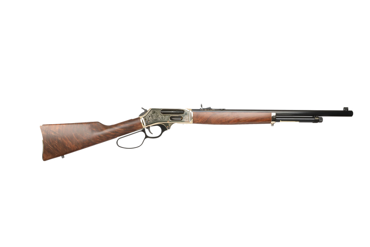 Henry H010BGWL Wildlife 45-70 Gov 4+1 22" Blued Octagon, Polished Brass Engraved Rec, American Walnut Furniture, Large Loop Lever, Adj. Brass Bead Sight