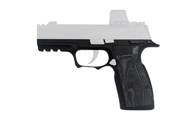 Icarus Precision A.C.E. AXG, Grip Module, Fits Sig P365 X-Macro/XL with Manual Safety, Aluminum Construction, Anodized Finish, Black, Hogue Black G10 Grip Panels 365_AXG_MACRO_SFT_BLK_HGBL