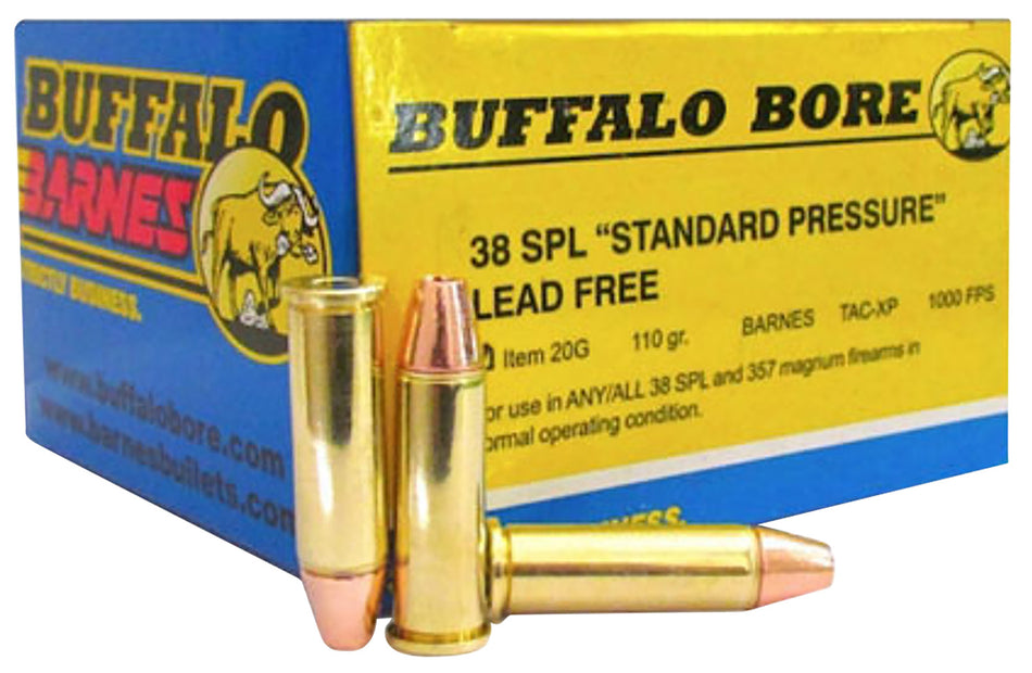 Buffalo Bore Ammunition 20G20 Standard Pressure Strictly Business 38 Special 110 gr Barnes TAC-XP Lead Free 20 Per Box/ 12 Cs