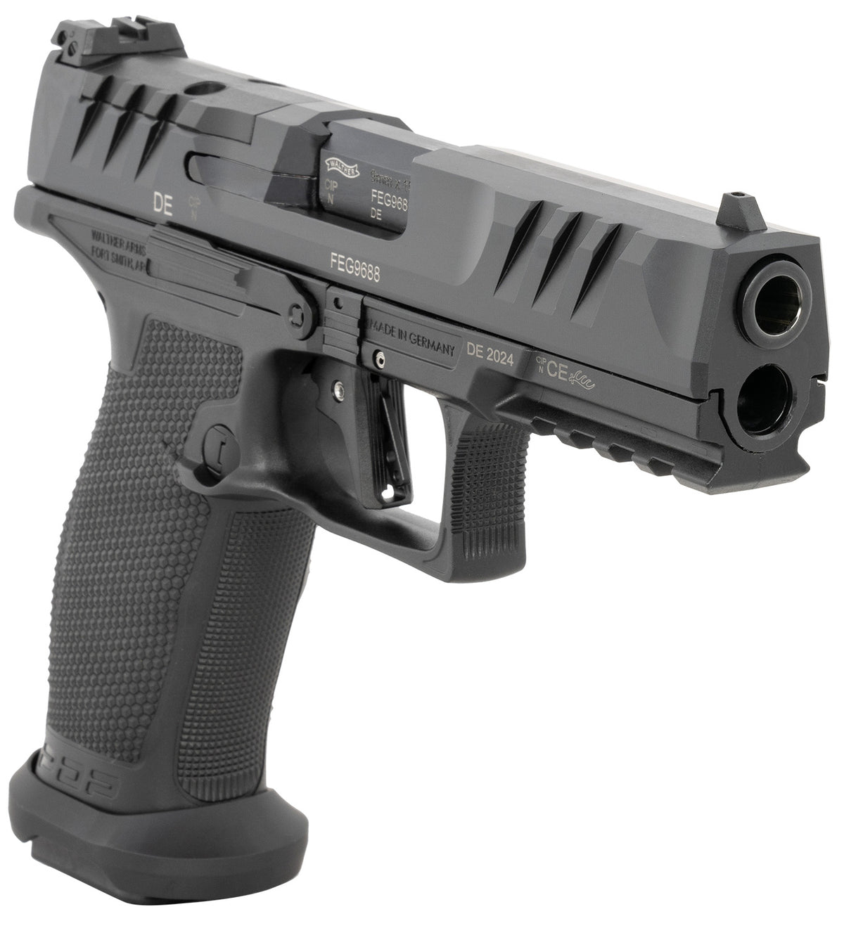 Walther, PDP Pro-E, Striker Fired, Semi-automatic, Polymer Frame Pistol, Full Size, 9MM, 4.5" Barrel, Nitride Finish, Black, Adjustable Sights, Optics Ready, 20 Rounds, 3 Magazines