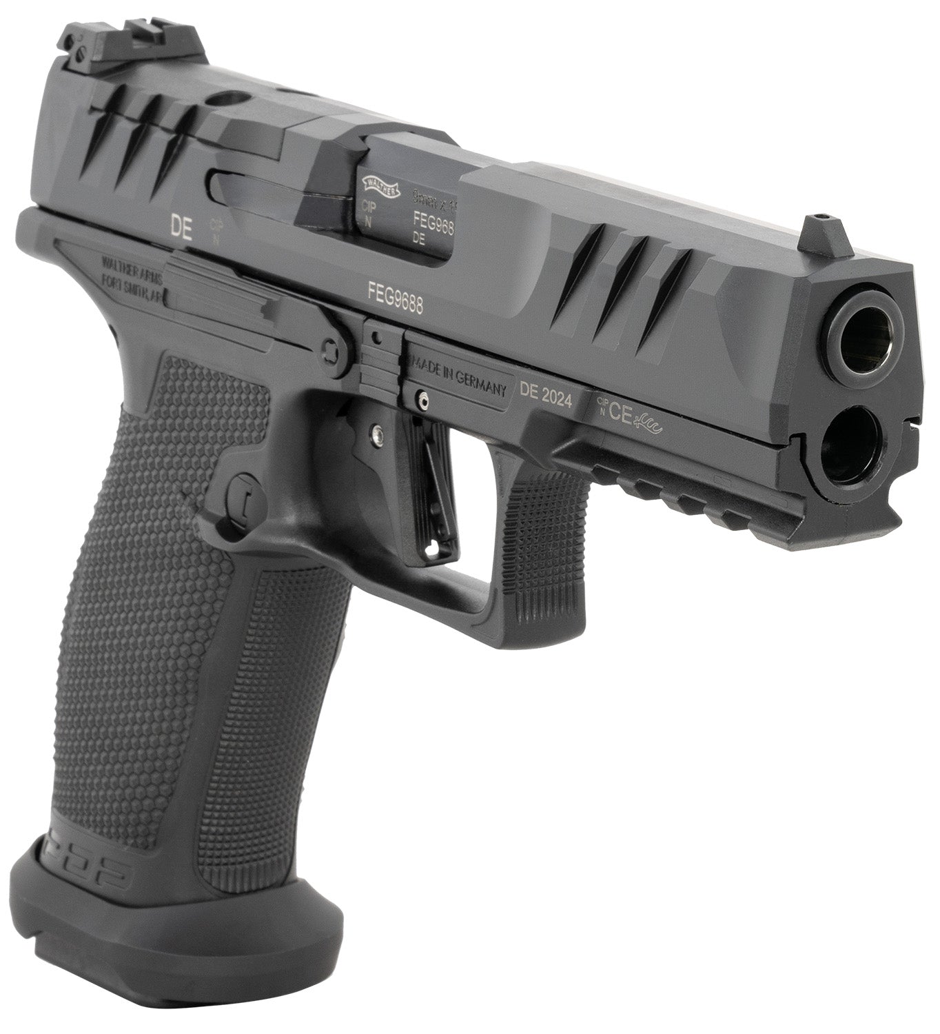 Walther, PDP Pro-E, Striker Fired, Semi-automatic, Polymer Frame Pistol, Full Size, 9MM, 4.5" Barrel, Nitride Finish, Black, Adjustable Sights, Optics Ready, 20 Rounds, 3 Magazines
