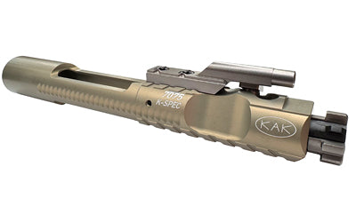 KAK Industry K-SPEC Enhanced Low Mass, Bolt Carrier Group, For AR-15, 556NATO/300 Blackout, 7075 Aluminum, 9310 Bolt, NP3 Bolt and Cam, Satin Gold Carrier, Duel Ejector, Down Vent 425-0510-002