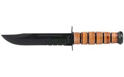 KA-BAR Knives KA-BAR, Army, Fixed Blade Knife, 7" Blade Length, 11.875" Overall Length, Clip Point, Partially Serrated Edge, 1095 Cro-Van/Black, Brown Leather Stacked Handle, Includes Leather Sheath, Clamshell Packaging 1219CP
