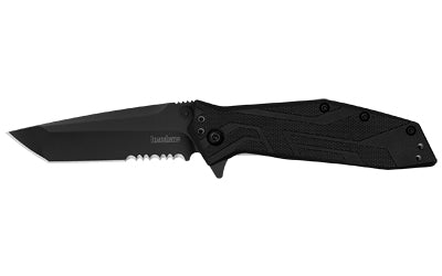 Kershaw Brawler, Folding Knife, Assisted Opening, 3" Tanto Blade, Combination Edge, 8Cr13MoV Blade Steel, 7.1" Overall Length, Liner Lock, Black Oxide Finish, Black Glass Filled Nylon Handle 1990ST