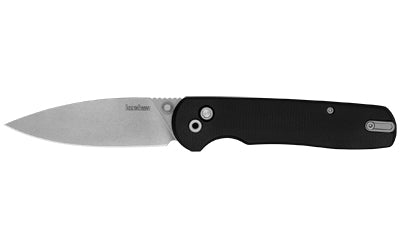 Kershaw Remnant, Folding Knife, 3.25" Spear Point, Plain Edge. D2 Blade Steel, 7.63" Overall Length, Button Lock, Stonewashed Finish, Silver, Black Micarta Handle 2054