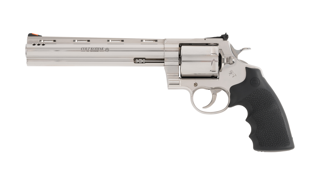Colt Mfg KODIAKSP8RTS Kodiak 44 Mag 6 Shot 8" Stainless Ported Vent Rib Barrel, Stainless Unfluted Cylinder & Stainless Steel Frame, Black Rubber Grip, Exposed Hammer