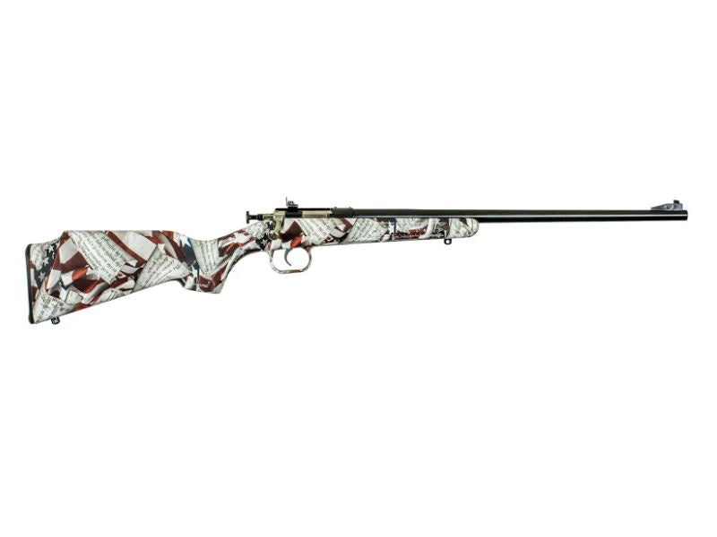 Crickett KSA2168 Youth 22 LR 1rd 16.12" Blued Barrel & Receiver, Fixed Front/Adjustable Rear Peep Sight, American Flag/Amendment Synthetic Stock w/11.5" LOP, Rebounding Firing Pin Safety