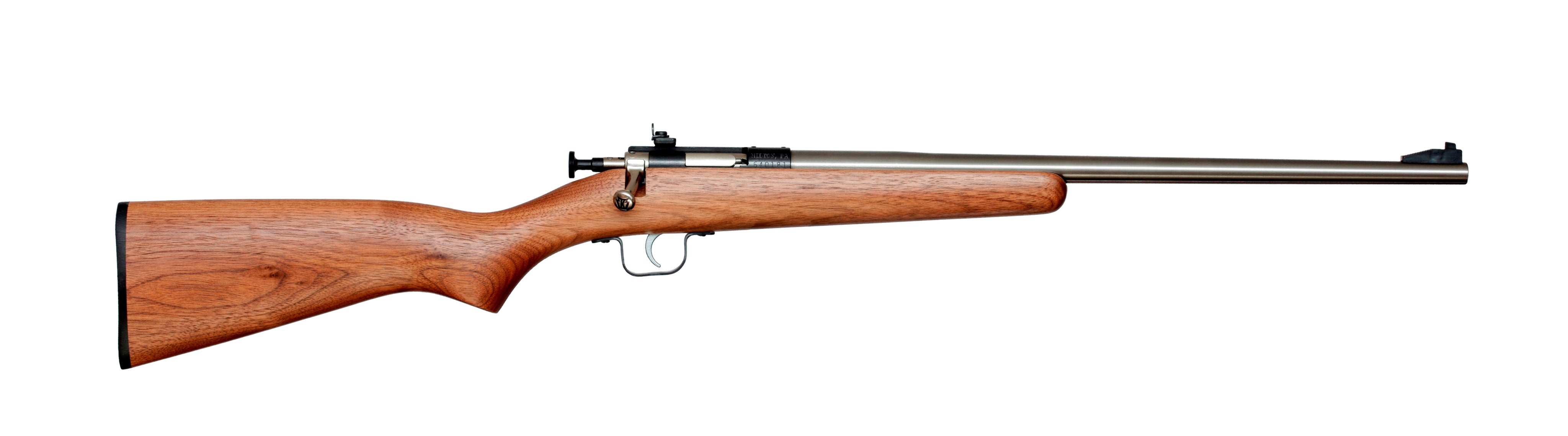 Crickett KSA3238 Youth 22 LR 1rd 16.12" Stainless Steel Barrel, Fixed Front/Adjustable Rear Peep Sights, Walnut Stock w/11.5" LOP, Rebounding Firing Pin Safety