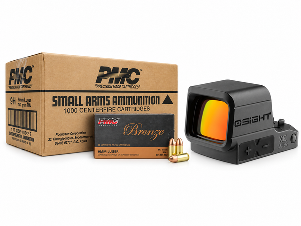 PMC 9mm 147gr (case) 1000ct + Osight XE Red Dot Sight