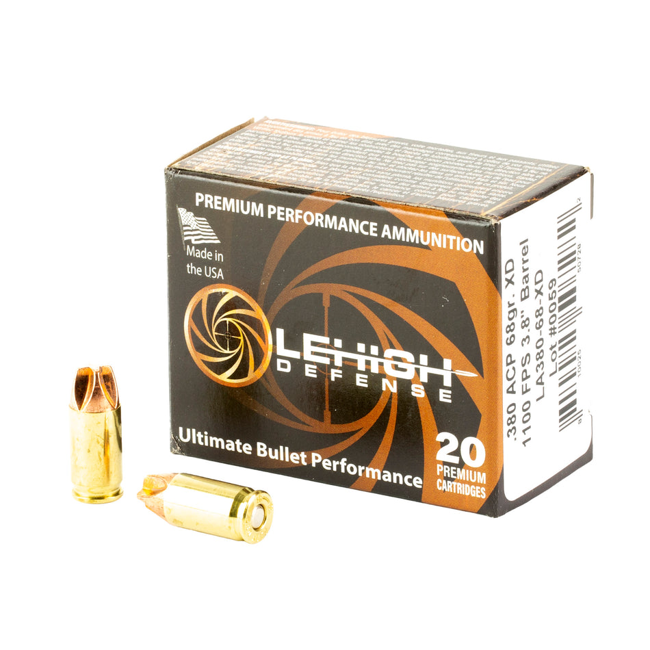 Lehigh Defense .380 ACP Xtreme Defense 68gr Fluid Transfer Monolithic Ammo