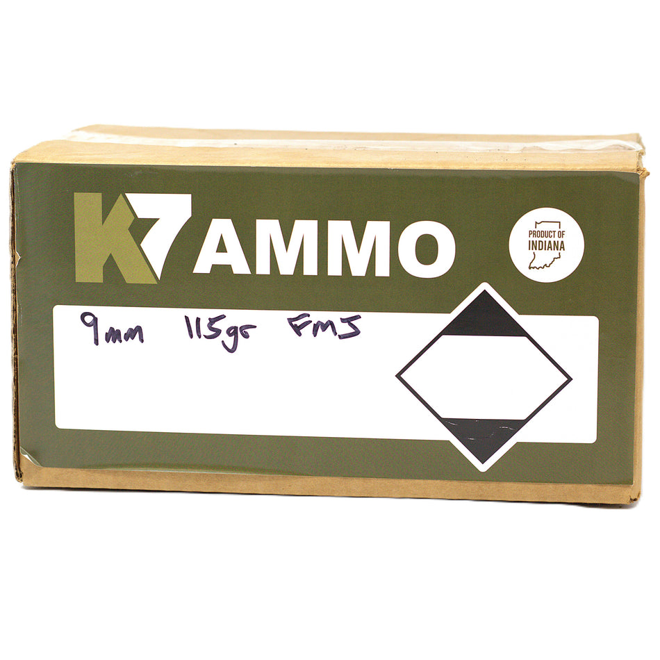 K7 9mm Luger 115 Grain Full Metal Jacket (FMJ) Range Ammo Bulk Pack(1000ct) - MADE IN THE USA