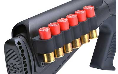 Mesa Tactical 6-Shell Side Saddle, 12 Gauge, Fits Urbino Riser, On-gun shotshell carriers, Black Finish 90150