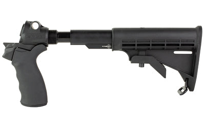 LEO Recoil Stock Kit, Stock, Black, Features a lowered stock elevation allowing the use of iron sights or even the bead sight., Includes LEO Stock Adapter, Standard A2 Collapsible Stock, and Hogue Grip, Mossberg 500, 590 92650