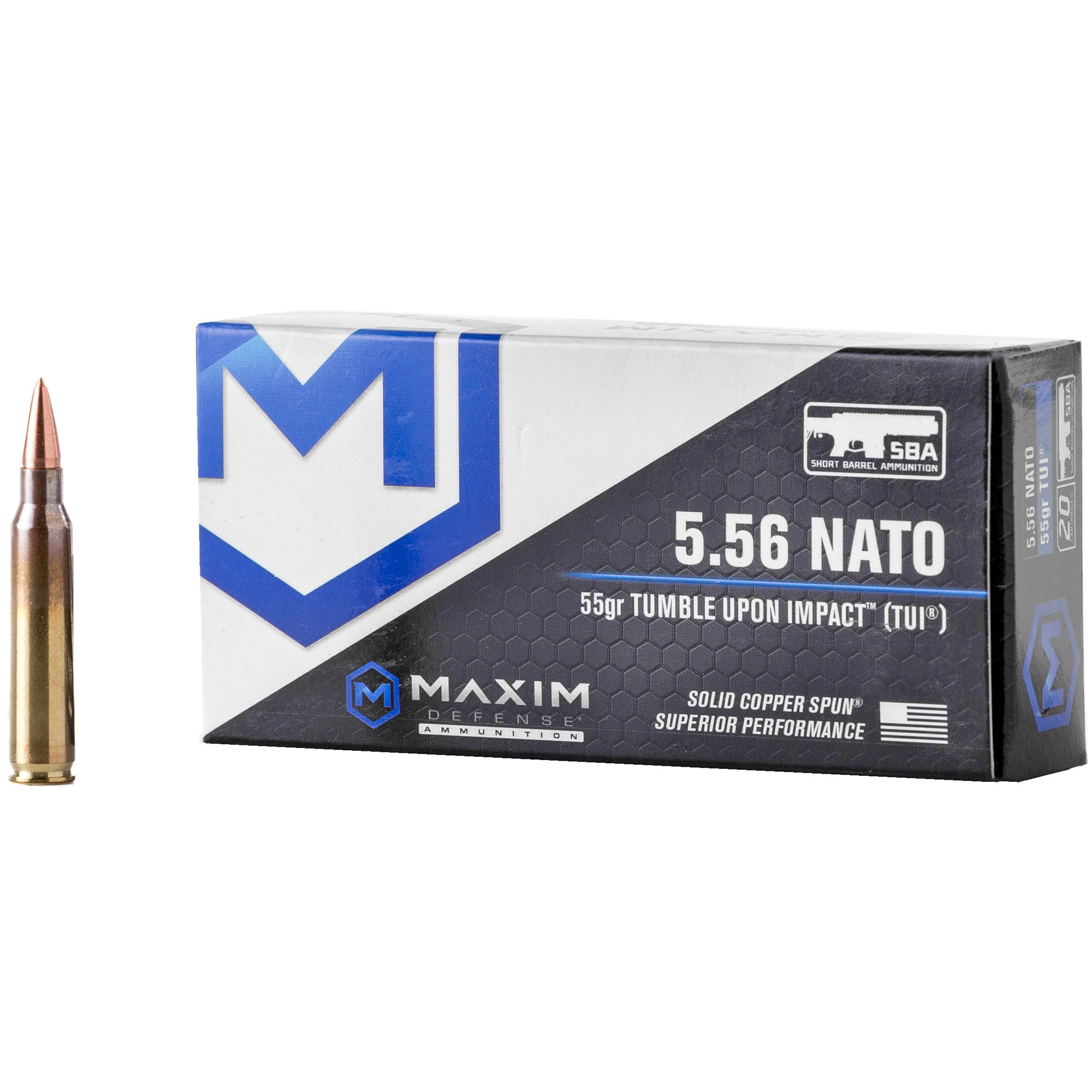 Maxim Defense MXM49000 SBA Short Barrel Ammunition Copper 55 Grain 5.56x45mm NATO