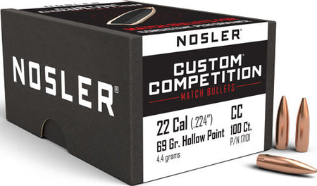 NOSLER BULLETS 22 CAL .224 69GR HP-BT CUSTOM COMP. 100CT