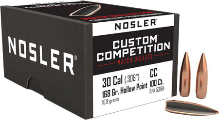 NOSLER BULLETS 30 CAL .308 168GR HP-BT CUSTOM COMP. 100CT