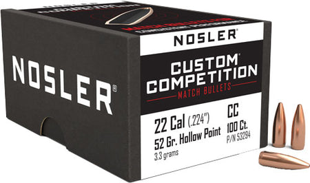 NOSLER BULLETS 22 CAL .224 52GR HP-BT CUSTOM COMP. 100CT!