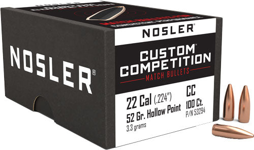 NOSLER BULLETS 22 CAL .224 52GR HP-BT CUSTOM COMP. 100CT!