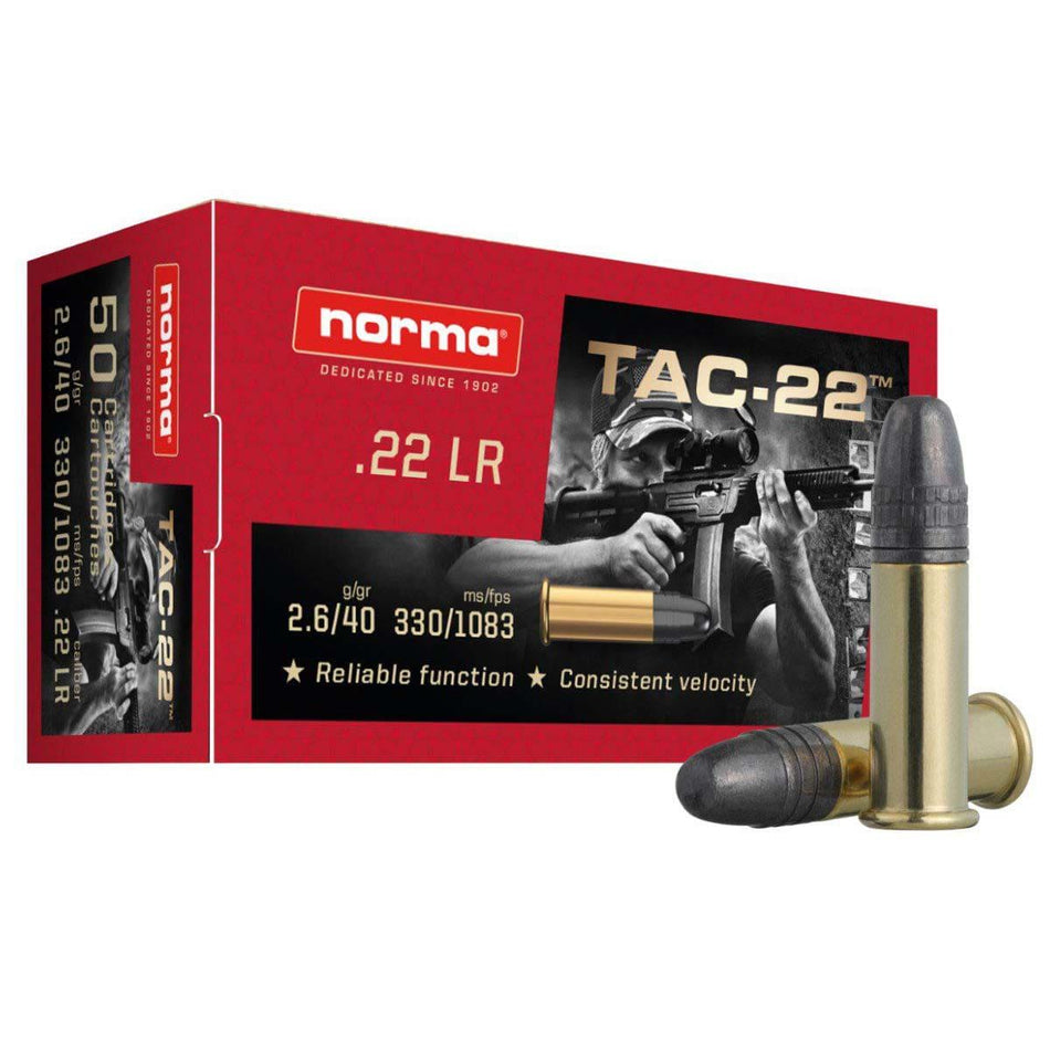 Norma .22 Long Rifle TAC-22 Subsonic 40gr Solid Ammo