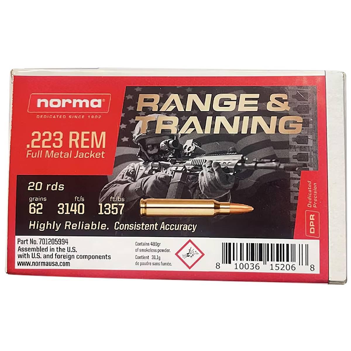 Norma .223 Remington Range & Training 62gr FMJ Ammo