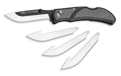Outdoor Edge Razor EDC Lite, Folding Knife, Plain Edge, 3" Blades, 420J2 Stainless Steel, Gray and Black Handle, Includes (4) Drop Point Blades RLY30-50C