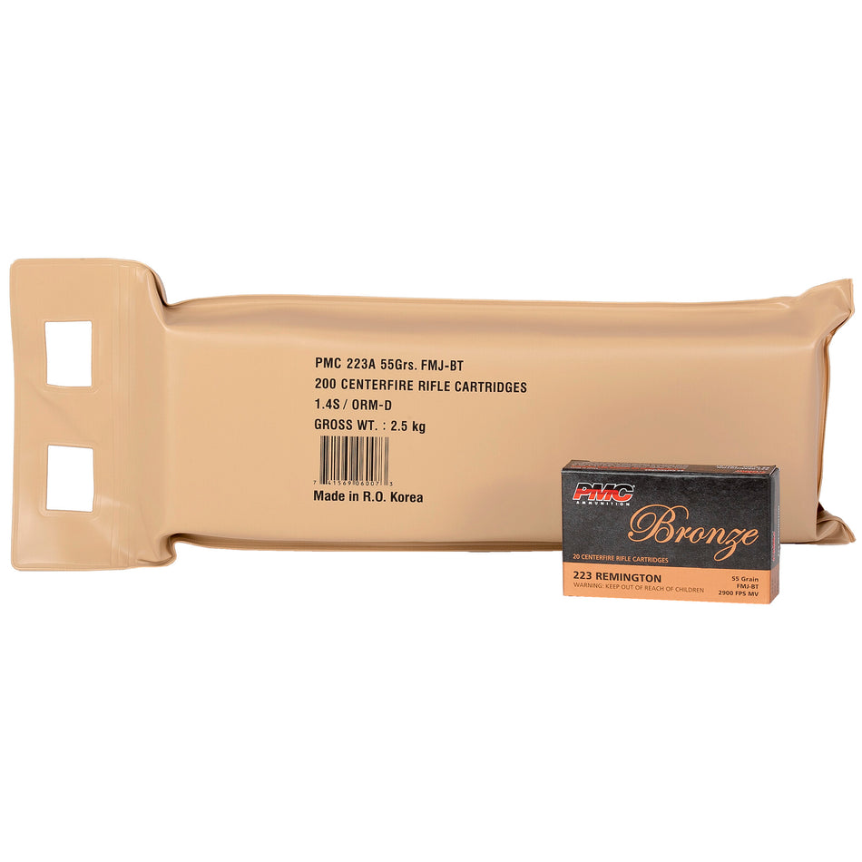 PMC .223 Remington Bronze 55gr FMJ BT Ammo - Battle Pack