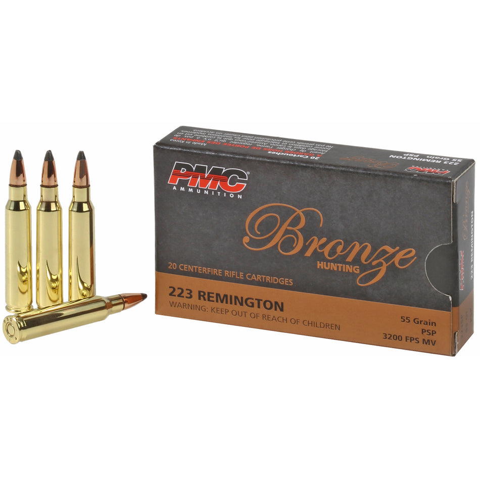 PMC 223SP Bronze Pointed Soft Point PSP 55 Grain .223 Remington 3200 fps
