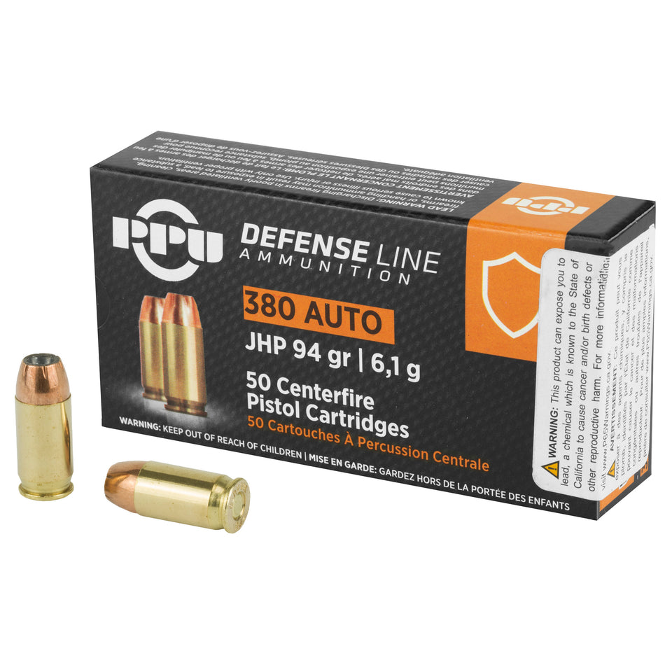 PPU .380 ACP Defense 94gr JHP Ammo