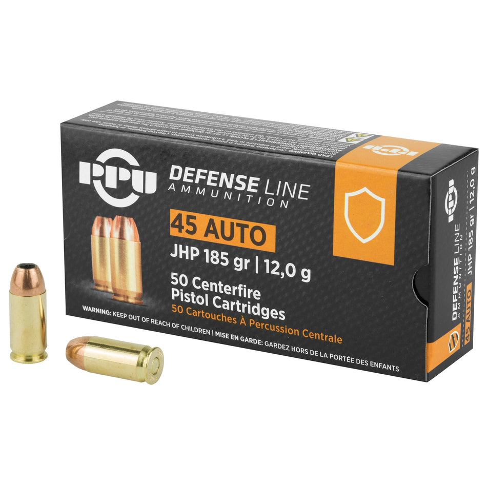 PPU .45 Auto Defense 185gr JHP Ammo
