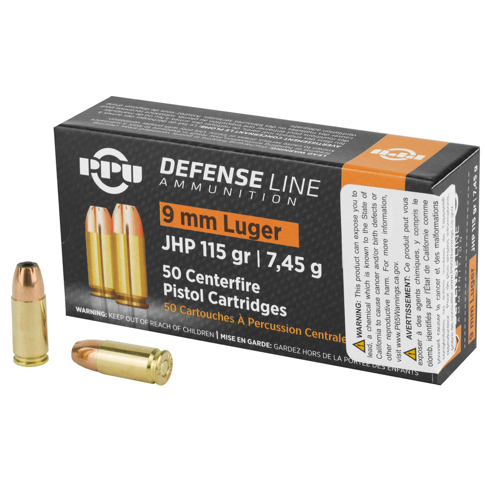 PPU 9mm Luger Defense 115gr JHP Ammo