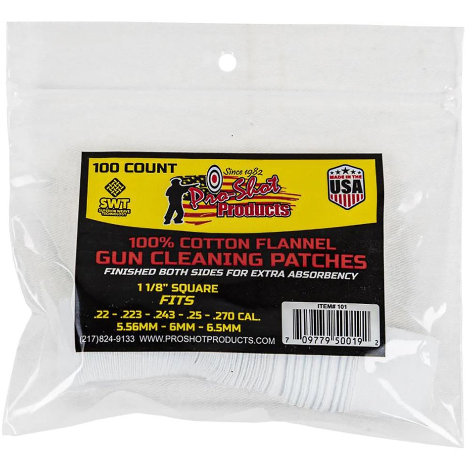 Pro-Shot 100% Cotton Flannel Patches .22 - .270 cal 100/ct