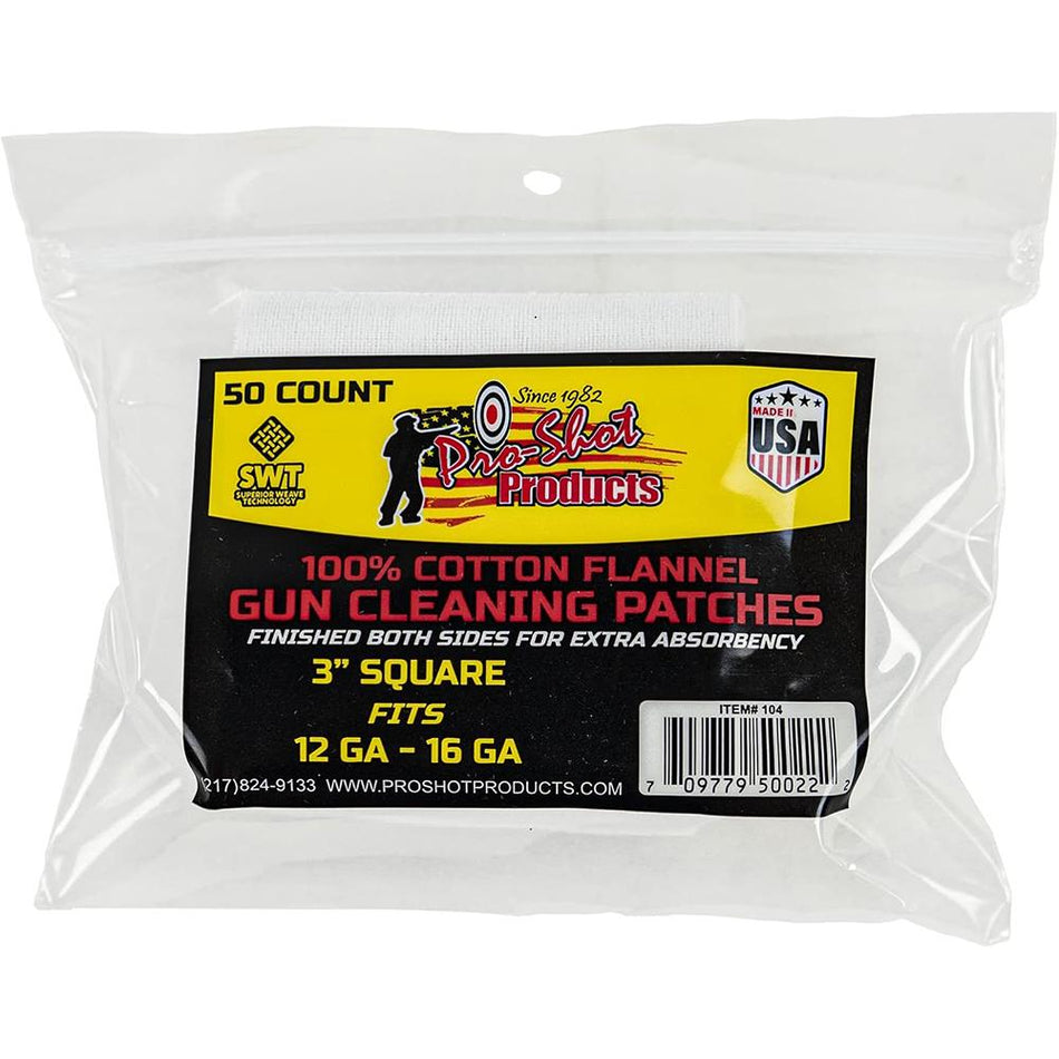 Pro-Shot 100% Cotton Flannel Patches 12-16ga. 50/ct