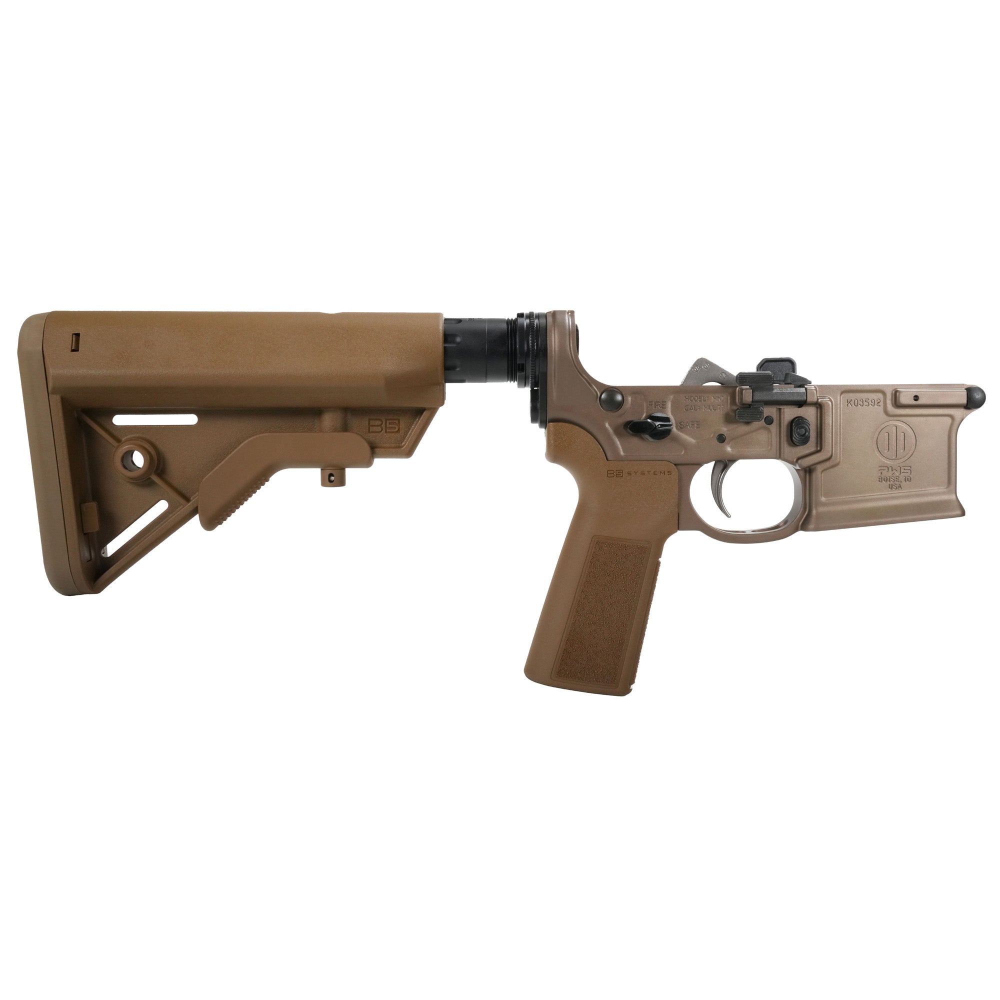 Primary Weapons Systems, MK1 Mod 2-M, Complete Lower Receiver, Semi Automatic, Multi Caliber, B5 Bravo Stock, Hard Coat Anodized, Kodiak Brown