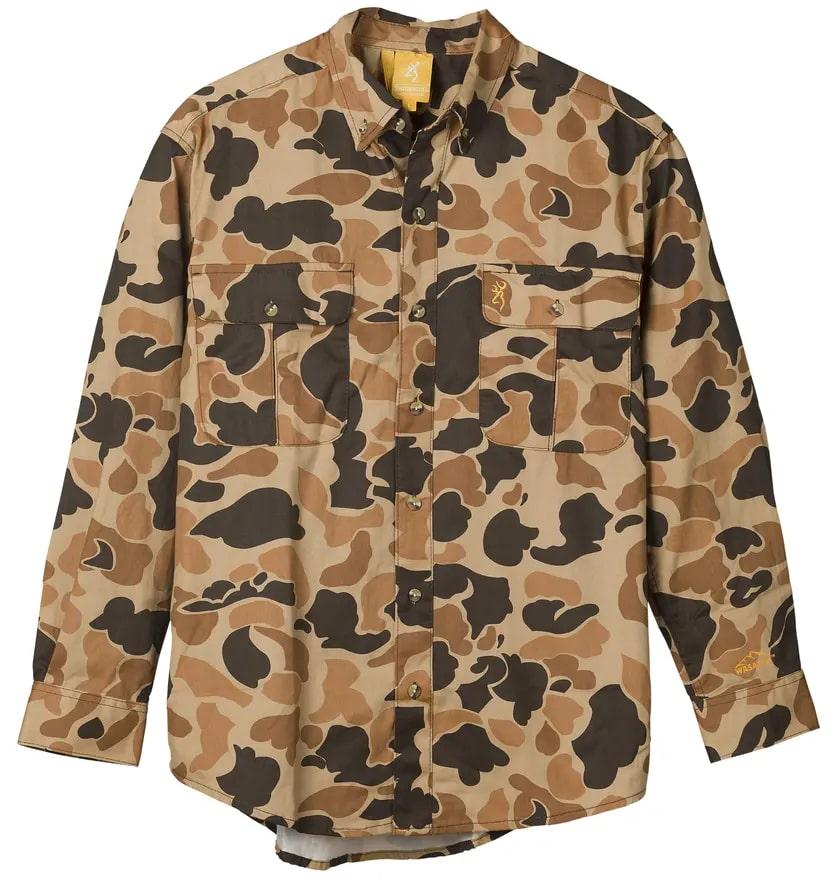 Browning Wasatch-CB Shirt Button-Front 2 Pocket Vintage Tan Camo M