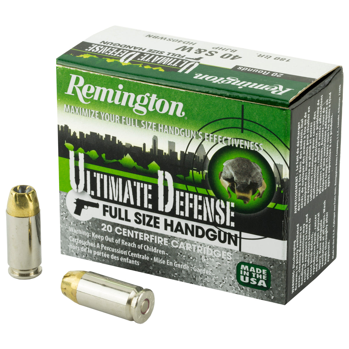 Remington .40 S&W Ultimate Defense 180gr Brass JHP Ammo