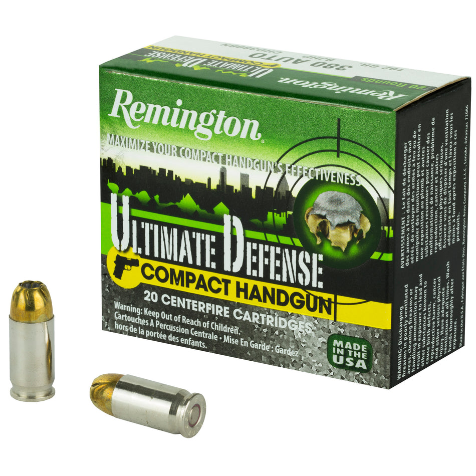 Remington .380 ACP Ultimate Defense 102gr Brass JHP Ammo