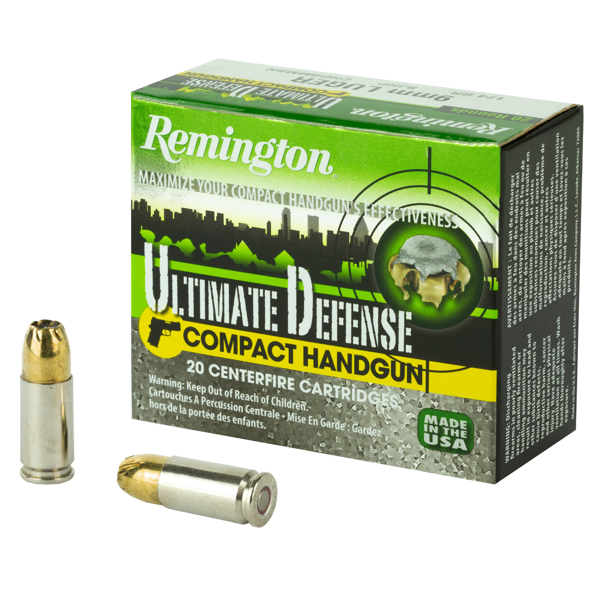 Remington 9mm Luger / Parabellum Ultimate Defense Compact 124gr JHP Ammo