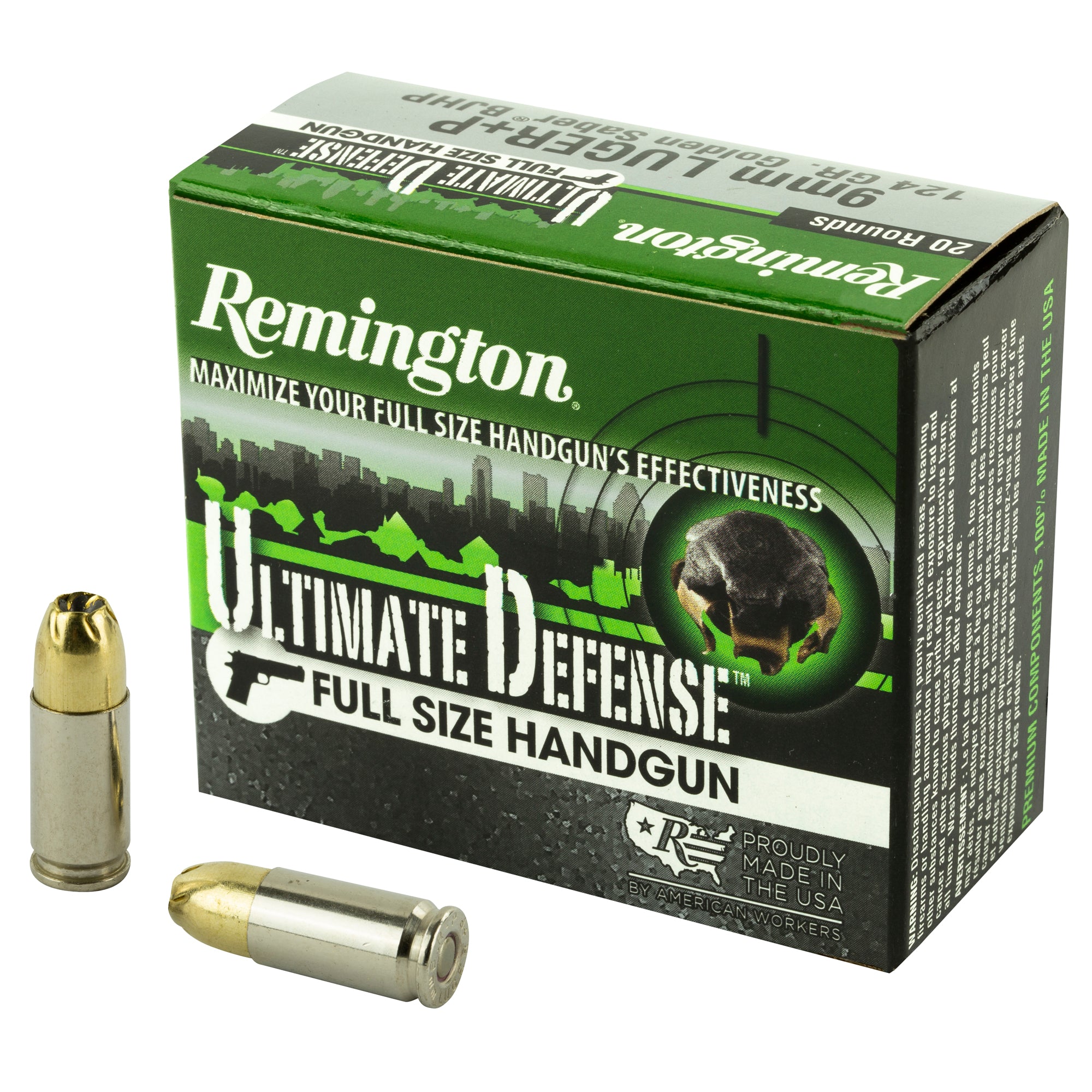 Remington 28948 Ultimate Defense Brass Jacket Hollow Point 124 Grain 9mm Luger/Parabellum 1180 fps