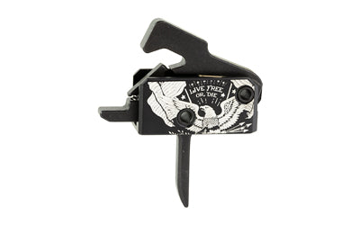 Rise Armament Super Sporting Trigger, Live Free or Die, Flat Trigger, Anodized Finish, Black and White, Includes Anti-Walk Pins RA-140F-LFOD-AWP