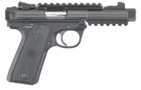 Ruger 40149 Mark IV 22/45 Tactical 22 LR 10+1 4.40" Steel/Threaded Barrel, Blued Slide, Black Checkered 1911-Style Panel Grip, Features Top & Bottom Picatinny Rails