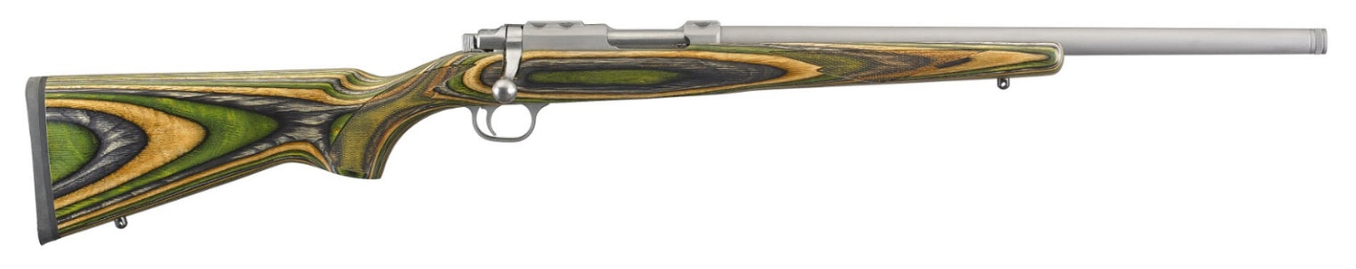 Ruger 7226 77/22 22 Hornet 6+1 18.50" Threaded Barrel, Matte Stainless Steel, Integral Scope Mount On A Solid Steel Receiver, Green Mountain Laminate Stock