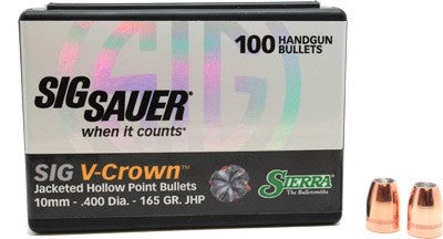 SIERRA BULLETS 10MM .400 165GR JHP SIG V-CROWN 100CT