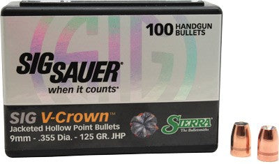 SIERRA BULLETS 9MM .355 125GR JHP SIG V-CROWN 100CT