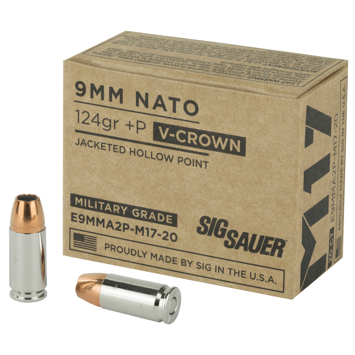 Sig Sauer 9mm Luger / Parabellum Military Grade M17 V-Crown + P 124gr JHP Ammo