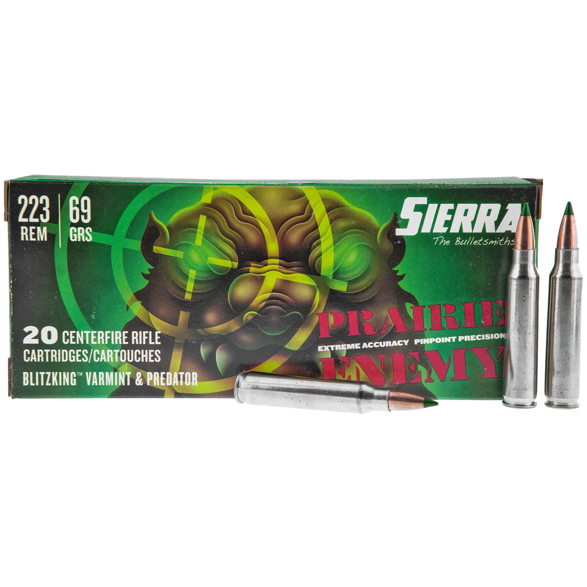Sierra .223 Remington Prairie Enemy 69gr BlitzKing PT Ammo