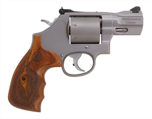 Smith & Wesson 170346 Performance Center Model 686 38 S&W Spl +P, 357 Mag 7rd 2.50" Stainless Steel Barrel, Unfluted Cylinder, Matte Silver Stainless Steel Frame with Wood Grip Includes Moon Clips