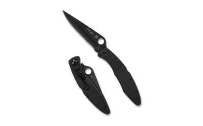 Spyderco Police, Folding Knife, 4.2" Drop Point Blade, 9.5" Overall Length, VG-10 Stainless Blade Steel, Plain Edge, TiCN Finish, Black, Back Lock C07BKP