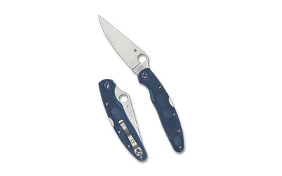 Spyderco Police 4 Lightweight, Folding Knife, 4.38" Drop Point Blade, 9.97" Overall Length, CPM SPY 27 Blade Steel, Plain Edge, Satin Finish, Silver, Blue FRN Handle, Back Lock C07PCBL4