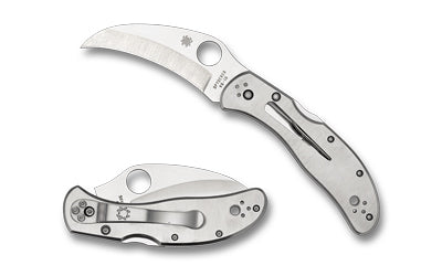 Spyderco Harpy Clipit, Folding Knife, 2.75" Hawkbill Blade, 6.63" Overall Length, VG-10 Stainless Blade Steel, Plain Edge, Satin Finish, Silver, Silver Stainless Handle, Back Lock C08P